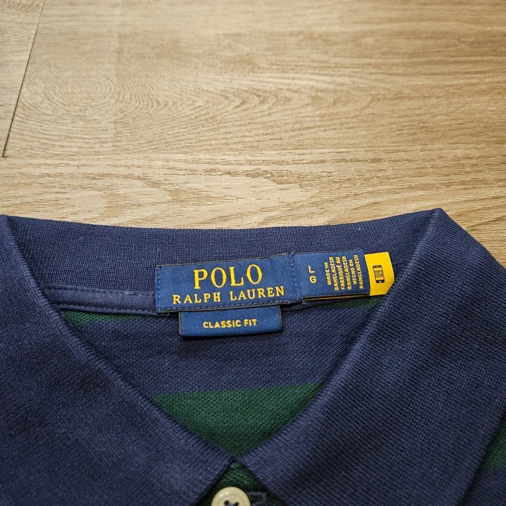 NWT Polo Ralph Lauren Classic Fit Striped Mesh Polo Shirt Green Navy Men's L